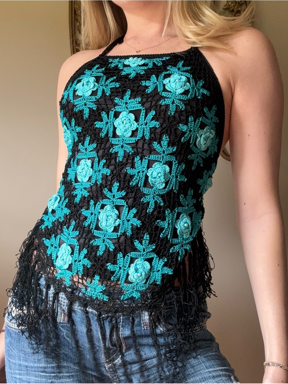 Cache Black Crochet Backless Floral Top - Picture 6 of 9
